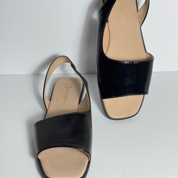 Journee Collection Women's Black Patent Slingback Flat Sandals