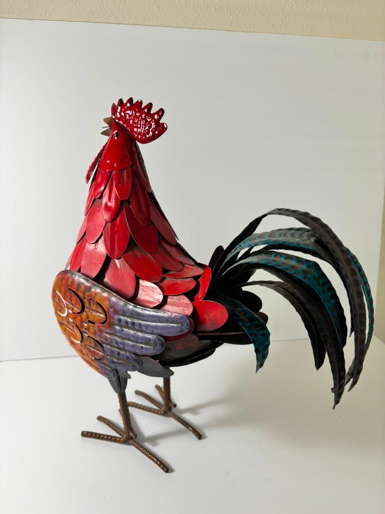 Hand-Painted Tin Metal Rooster Sculpture - Image 2