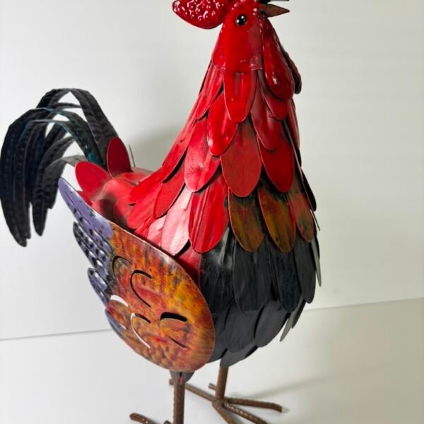 Hand-Painted Tin Metal Rooster Sculpture