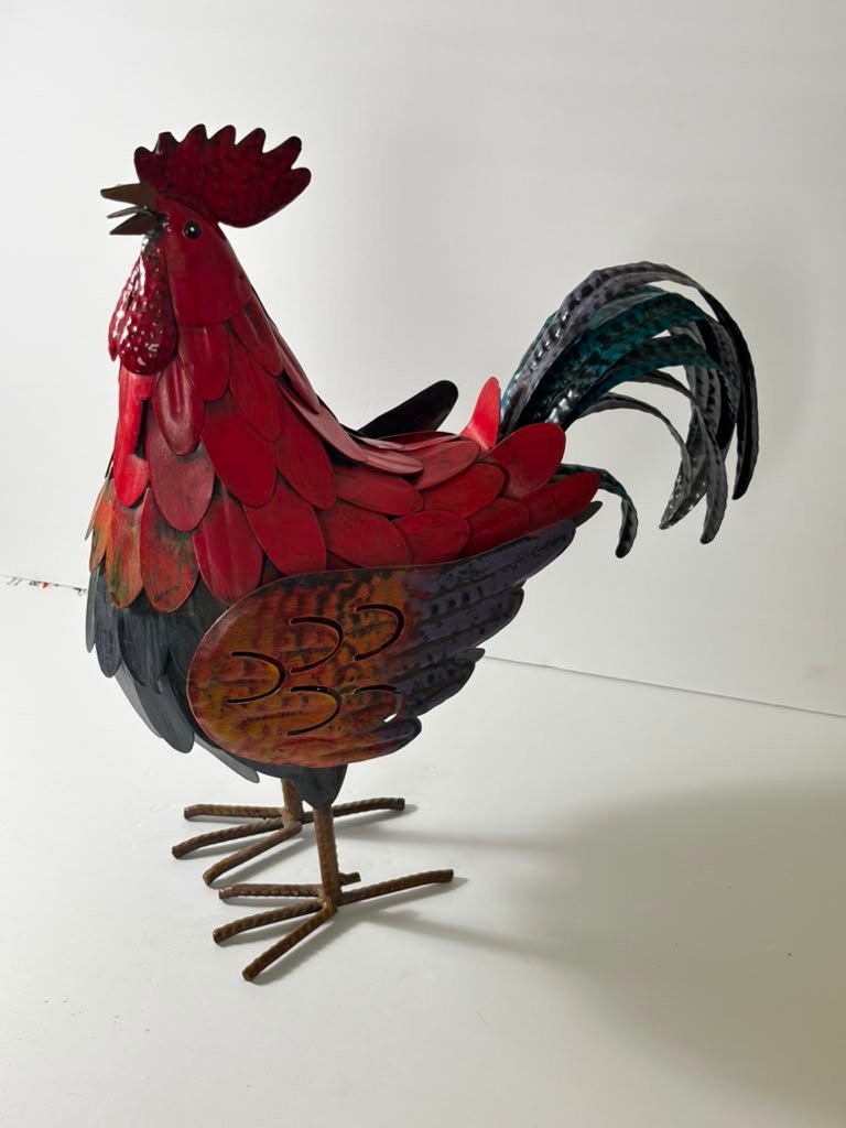 Hand-Painted Tin Metal Rooster Sculpture - Image 3