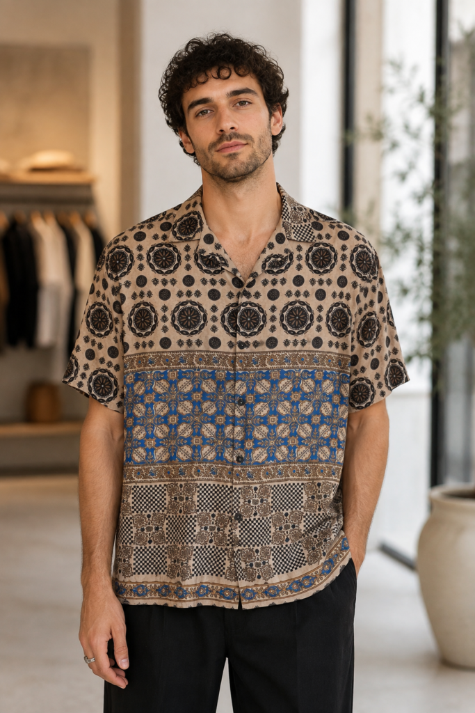 Topman men’s short-sleeve patterned shirt in size Medium.