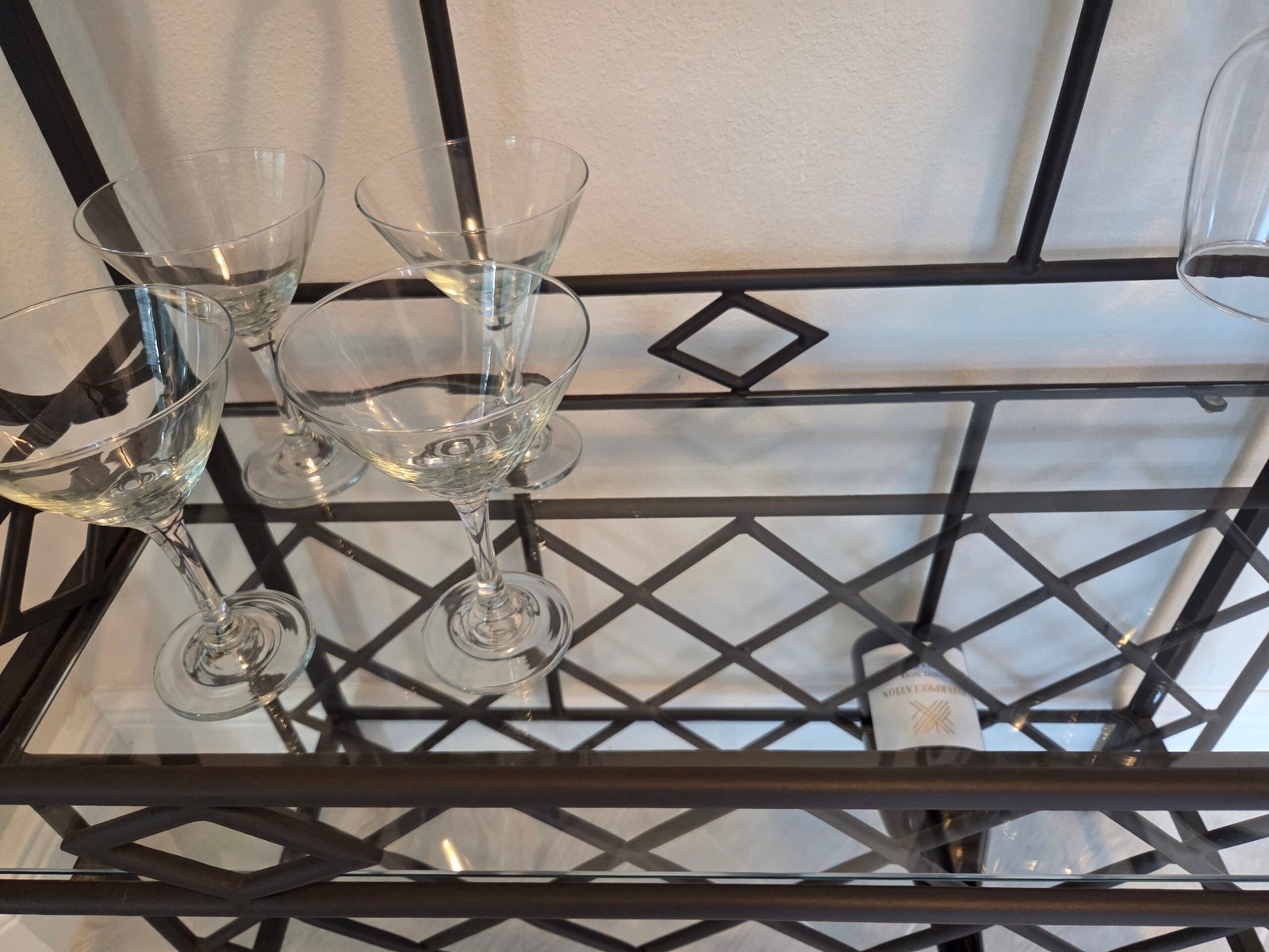 Freestanding Metal Wine & Bar Rack with Glass Shelves and Stemware Storage - Image 5