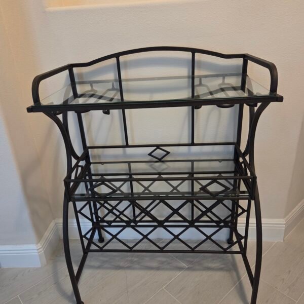 Freestanding Metal Wine & Bar Rack with Glass Shelves and Stemware Storage