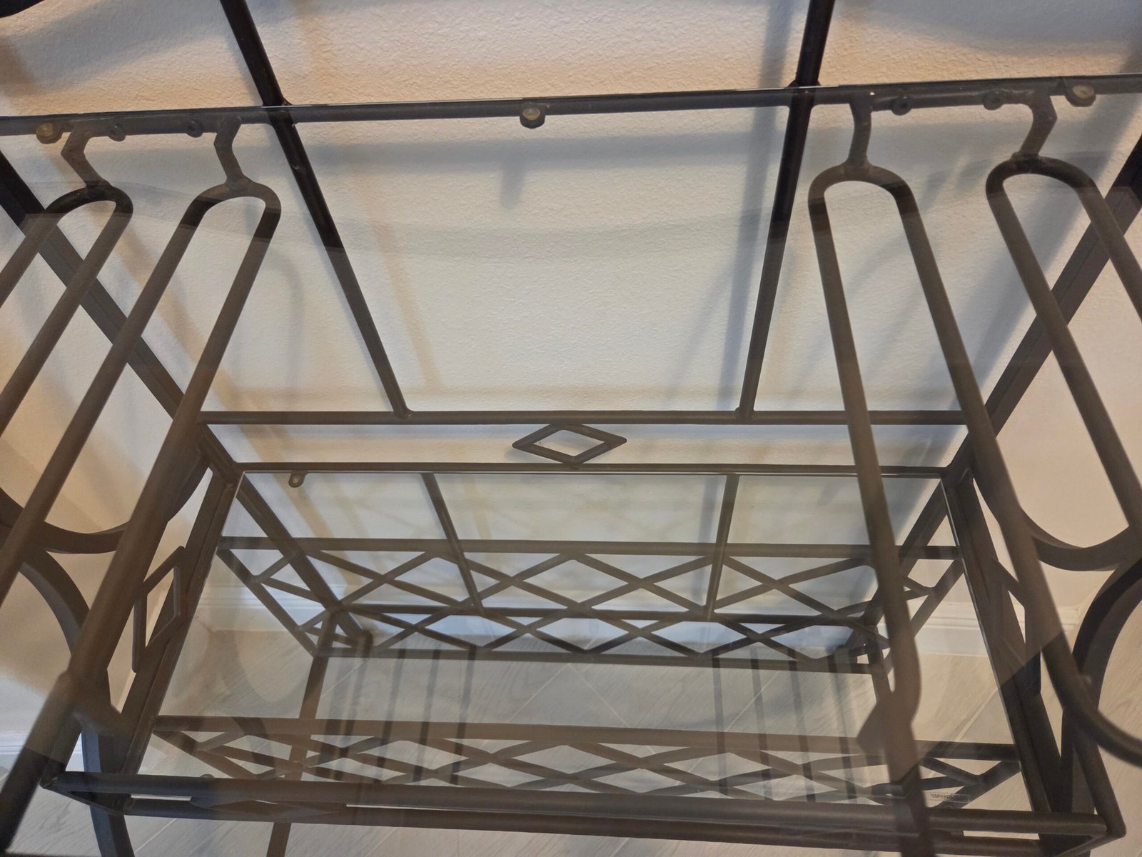 Freestanding Metal Wine & Bar Rack with Glass Shelves and Stemware Storage - Image 7