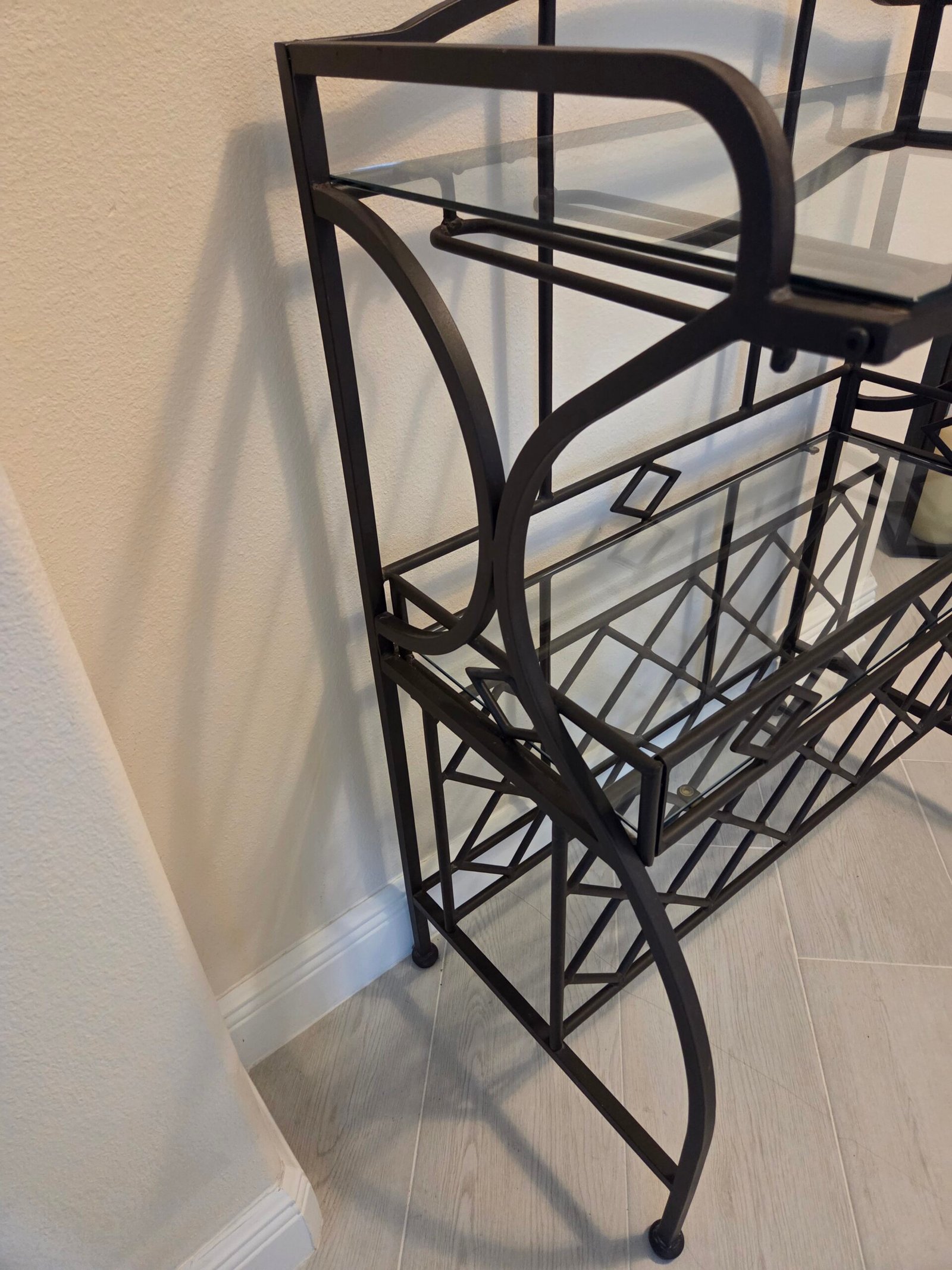Freestanding Metal Wine & Bar Rack with Glass Shelves and Stemware Storage - Image 11