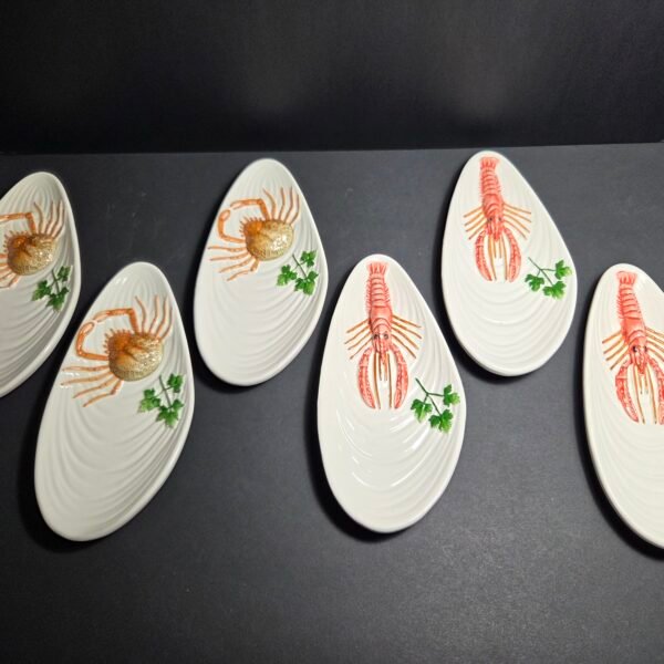 Rare mid-century Bassano Italian appetizer ceramic seafood plates. Set 6