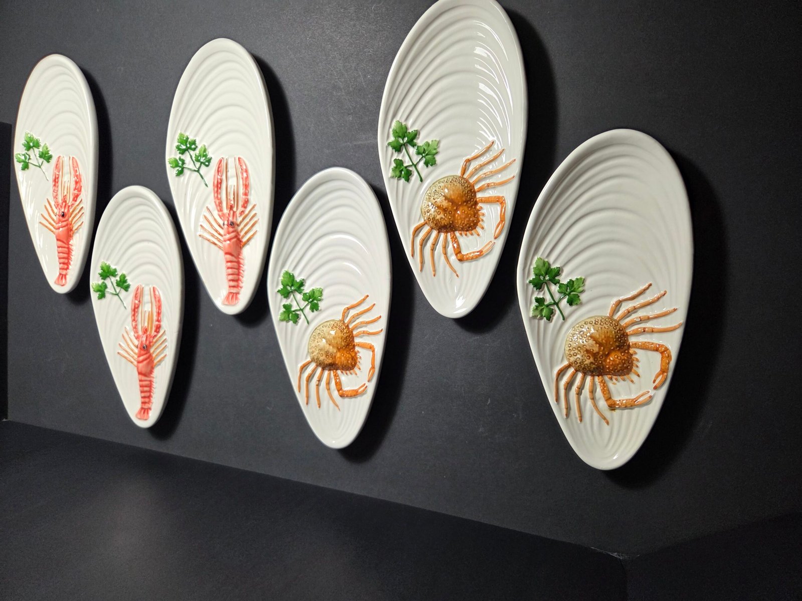 Rare mid-century Bassano Italian appetizer ceramic seafood plates. Set 6 - Image 2