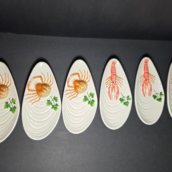 Rare mid-century Bassano Italian appetizer ceramic seafood plates. Set 6