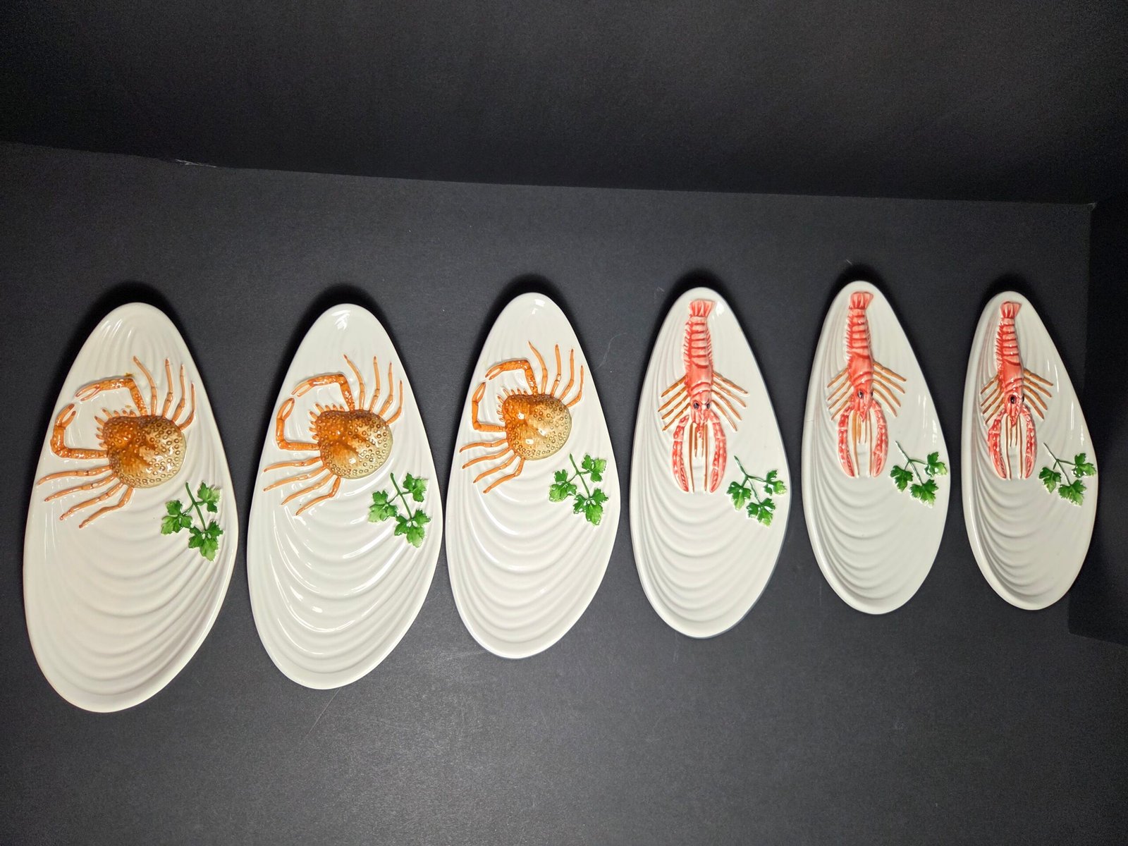 Rare mid-century Bassano Italian appetizer ceramic seafood plates. Set 6
