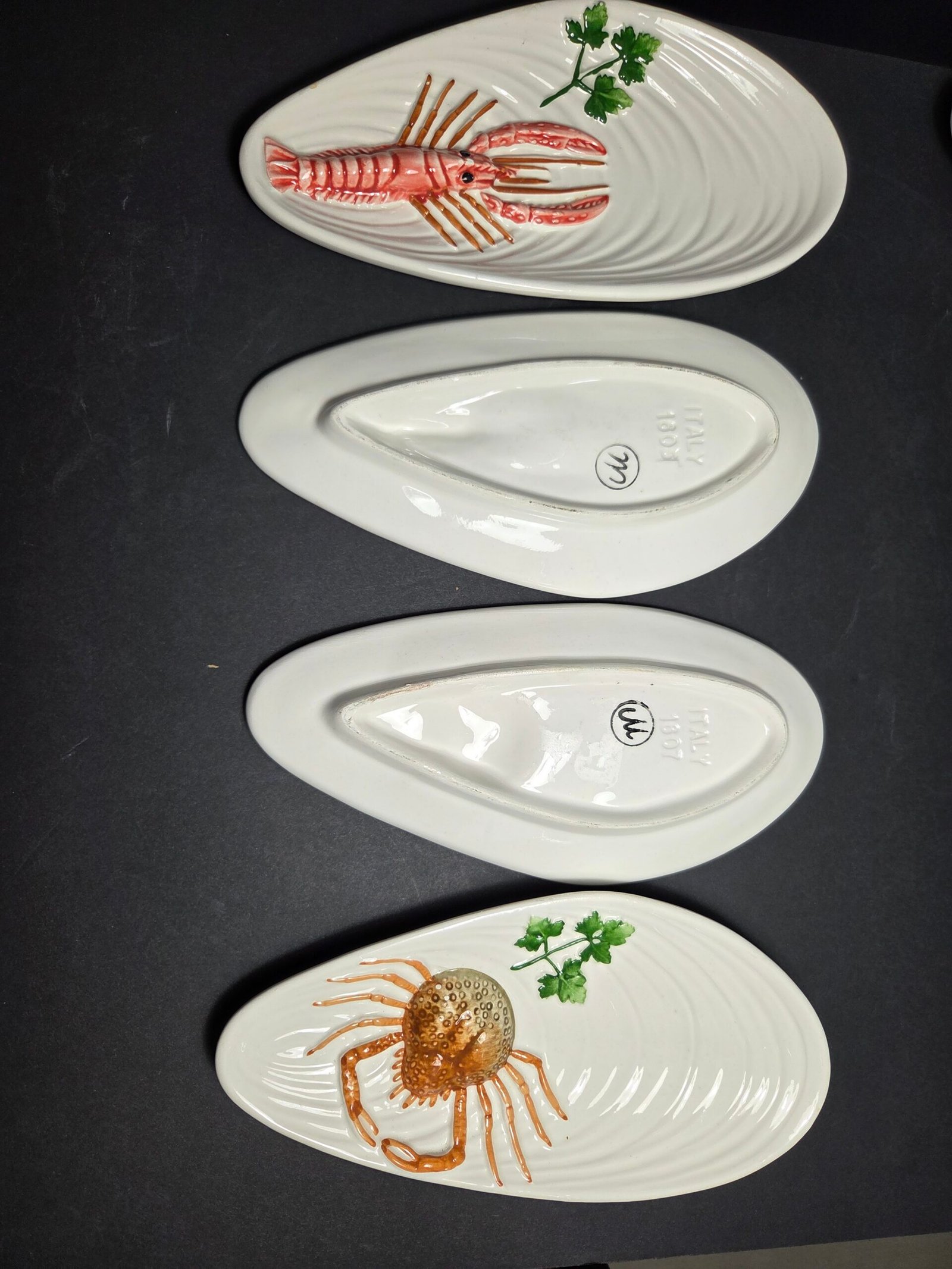 Rare mid-century Bassano Italian appetizer ceramic seafood plates. Set 6 - Image 7