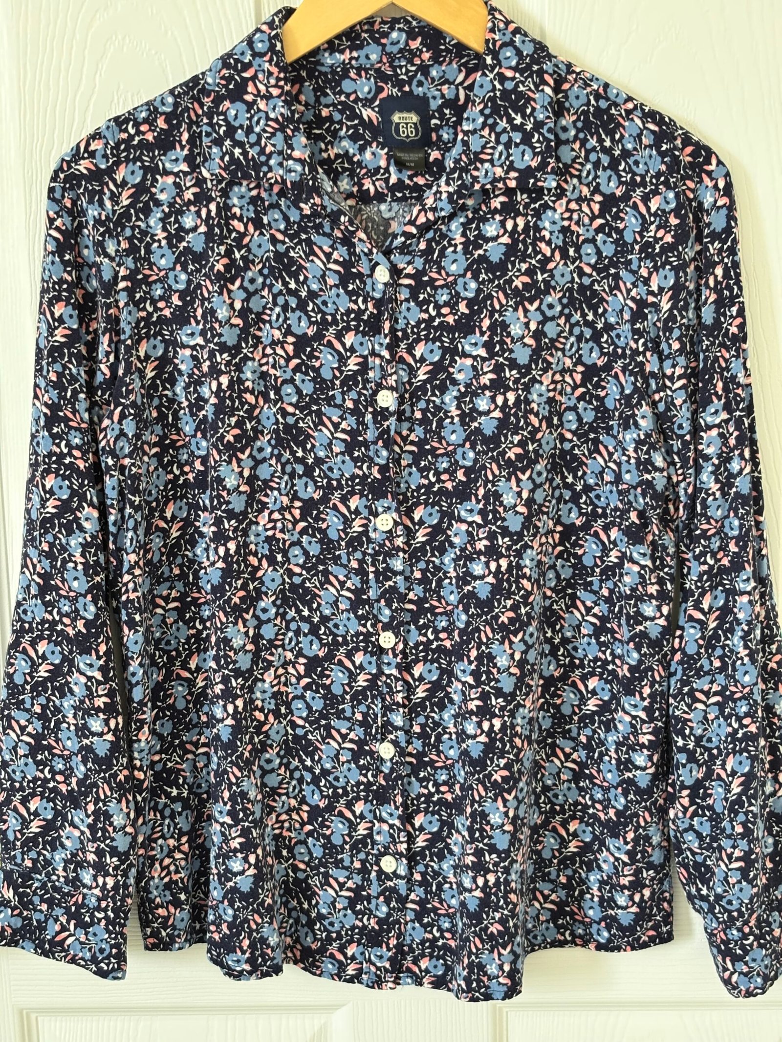 Route 66 Women’s Navy Floral Button-Up Long Sleeve Shirt - Image 2