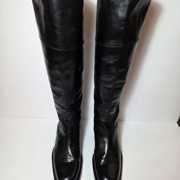 Joan Helpern Signature Women’s Size 7 Black Leather Knee High Boots Italy NWOB