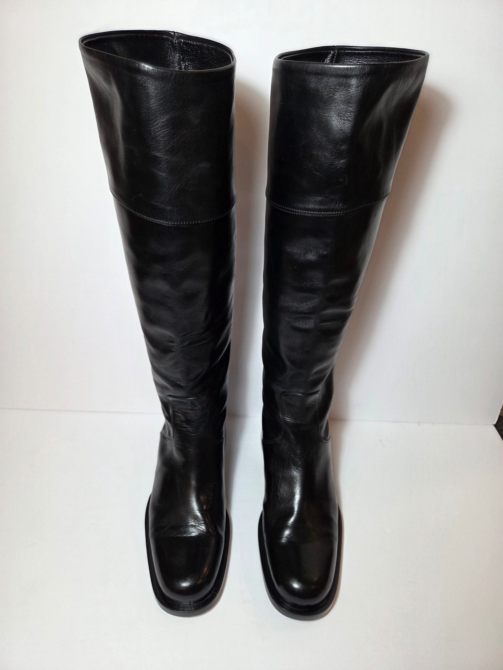 Joan Helpern Signature Women’s Size 7 Black Leather Knee High Boots Italy NWOB
